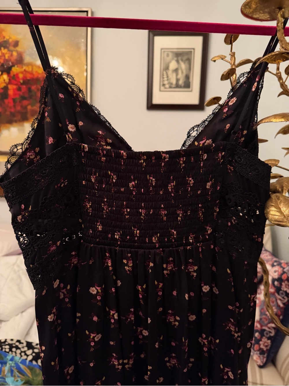 Free People Black Maxi Dress with Pink Floral Print - Picture 3 of 5